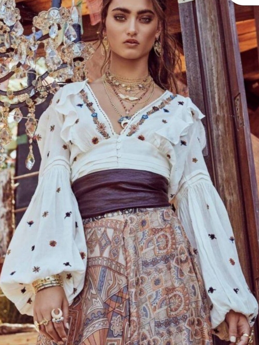 Free People Bohemian White Embroidered Peasant Top